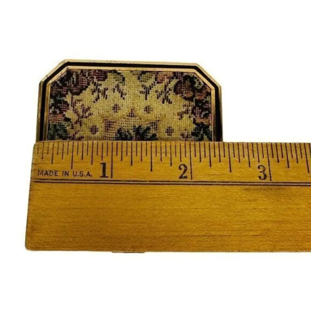 Vintage Elgin American‎ Embroidery Brass Compact Pink Floral 2.5